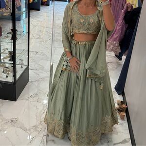 Sage Green Embroidered Lehenga Set